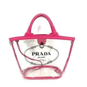 PRADA Prada Beach Bag with Pouch Logo Canapa 2WAY Shoulder Handbag Tote Vinyl...